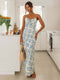 New spring and summer sexy slim-fit suspender V-neck printed backless long dress