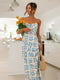 New spring and summer sexy slim-fit suspender V-neck printed backless long dress