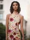 New women's embroidered three-dimensional flower halter neck slim dress small dress