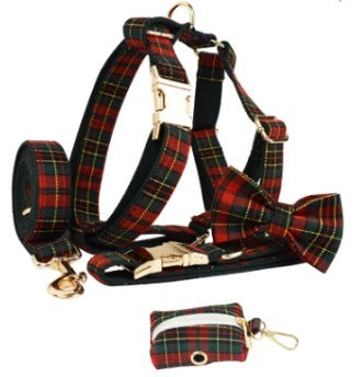 Christmas Pet Collar Plaid With Green Background Dog Rope Leash Suit - Rokkaku 18 online shop