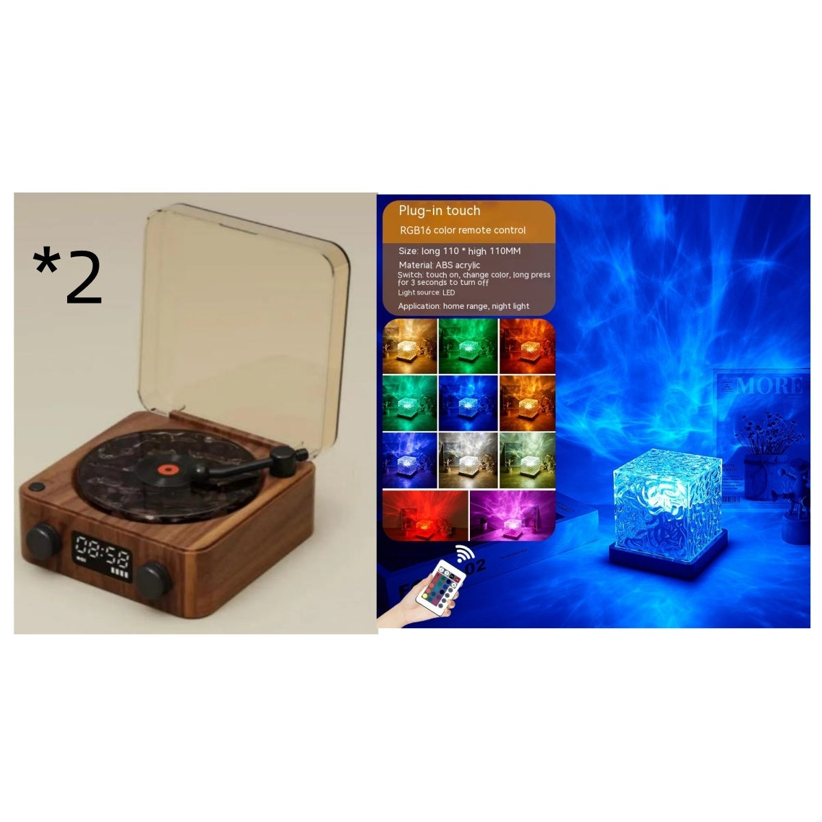 Retro Turntable Speaker Wireless Bluetooth-compatible 5.0 Vinyl Record Player Stereo Sound With White Noise RGB Projection Lamp Effect - Rokkaku 18 online shop