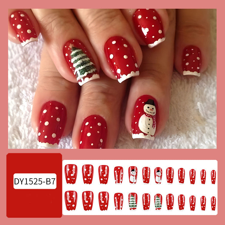 24pcs Christmas False Nails Hat Striped Snowflake Nail Art Stickers For Parties Dances Or Holiday Wear - Rokkaku 18 online shop