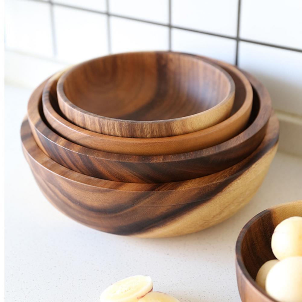 Kitchen Natural Wooden Bowl Household Fruit Bowl Salad Bowl For Home Restaurant Food Container Wooden Utensils Note The Size Hot - Rokkaku 18 online shop