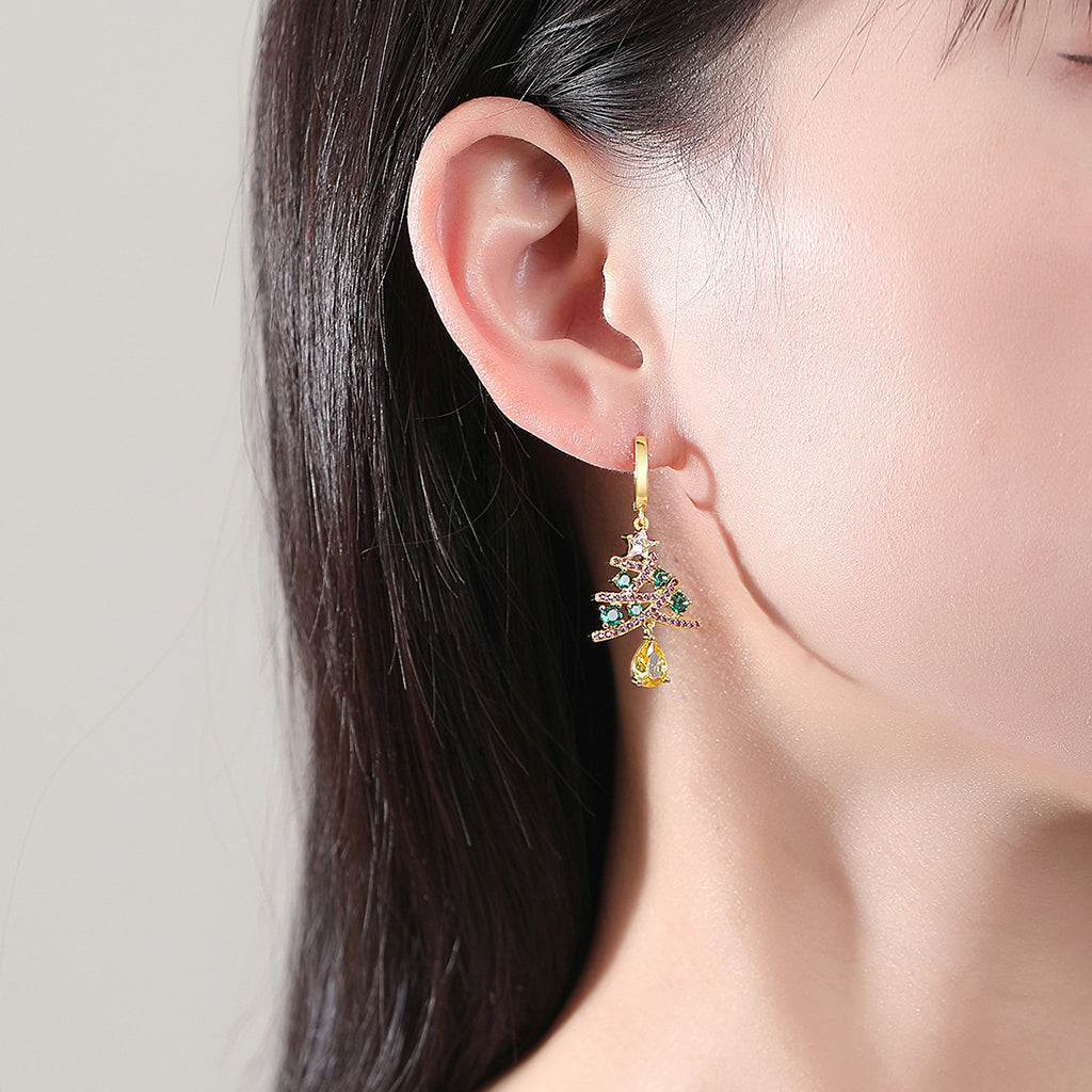 New Christmas Tree Earrings With Colorful Rhinestones Fashion Personality Shining Earrings Gift For Women Jewelry - Rokkaku 18 online shop