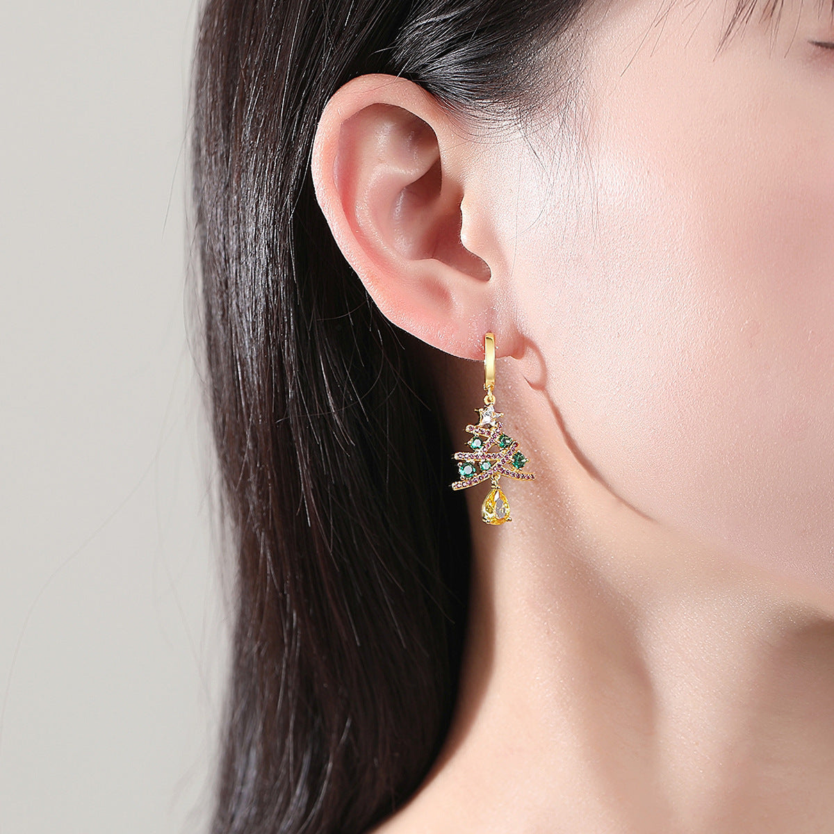 New Christmas Tree Earrings With Colorful Rhinestones Fashion Personality Shining Earrings Gift For Women Jewelry - Rokkaku 18 online shop