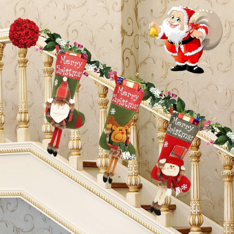 New Year Xmas Big Stockings Set Decorations Christmas 3D Plush Big Sock Christmas Tree Pendant Decorating Supplies - Rokkaku 18 online shop