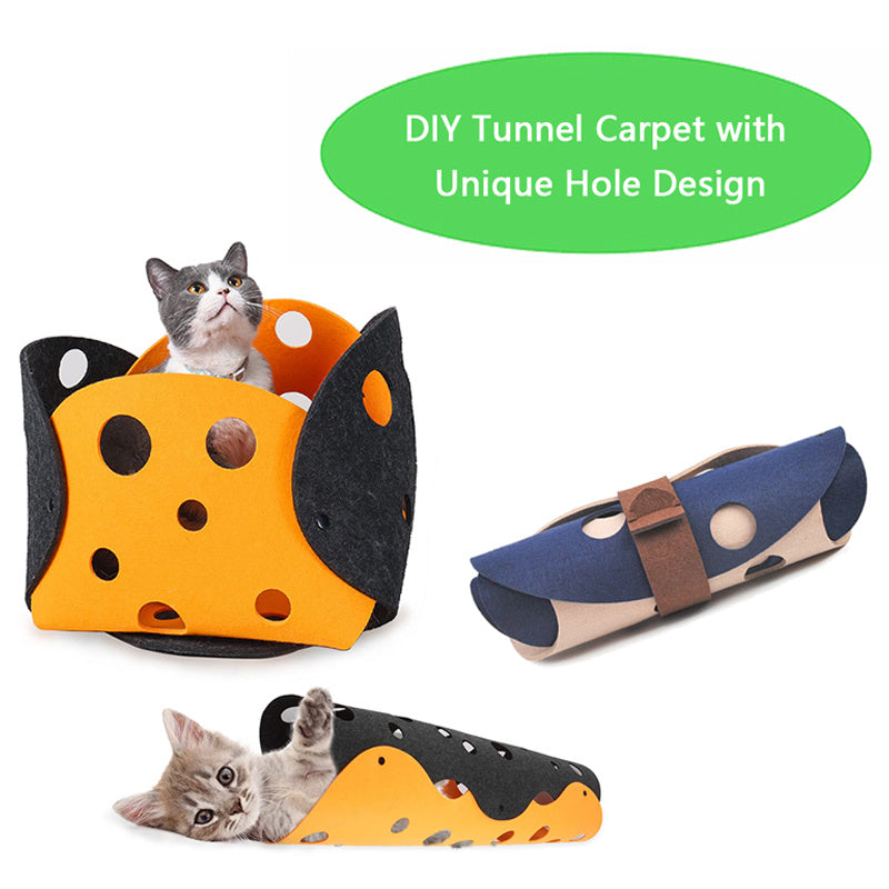 Cat Tunnel Cat Toy Felt Pom Splicing Deformable Kitten Nest Collapsible Tube House Tunnel Interactive Pet Toy Cat Accessories - Rokkaku 18 online shop