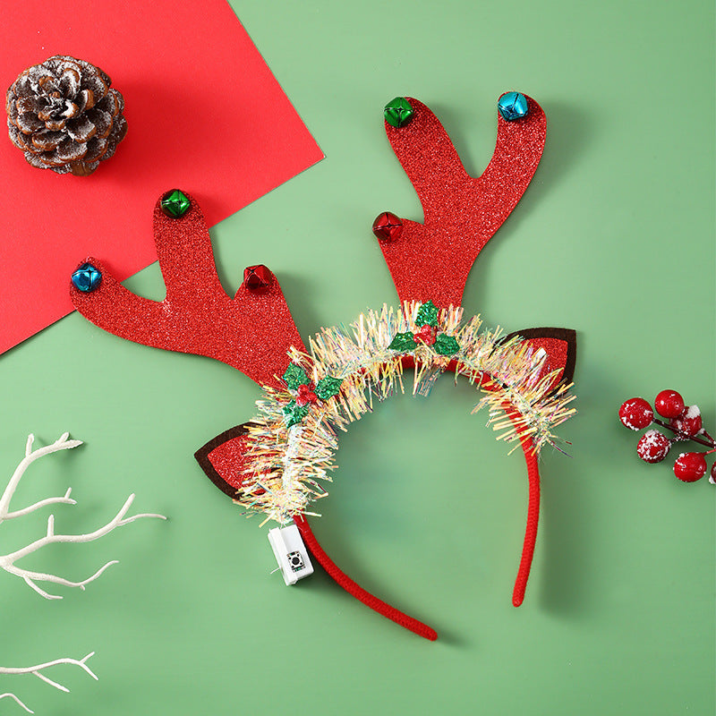 IPC Christmas Hair Band Glowing Headband Xmas Tree Snowflake Hair Band Deer Horn Light Flashing Headwear Merry Christmas Gift - Rokkaku 18 online shop