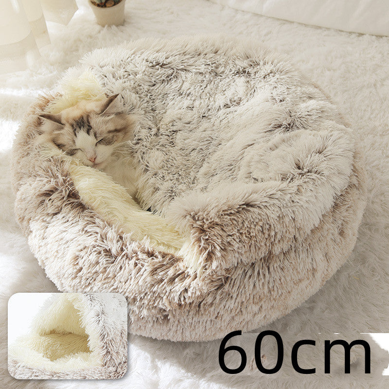 2 In 1 Dog And Cat Bed Pet Winter Bed Round Plush Warm Bed House Soft Long Plush Pets Bed Pet Products - Rokkaku 18 online shop