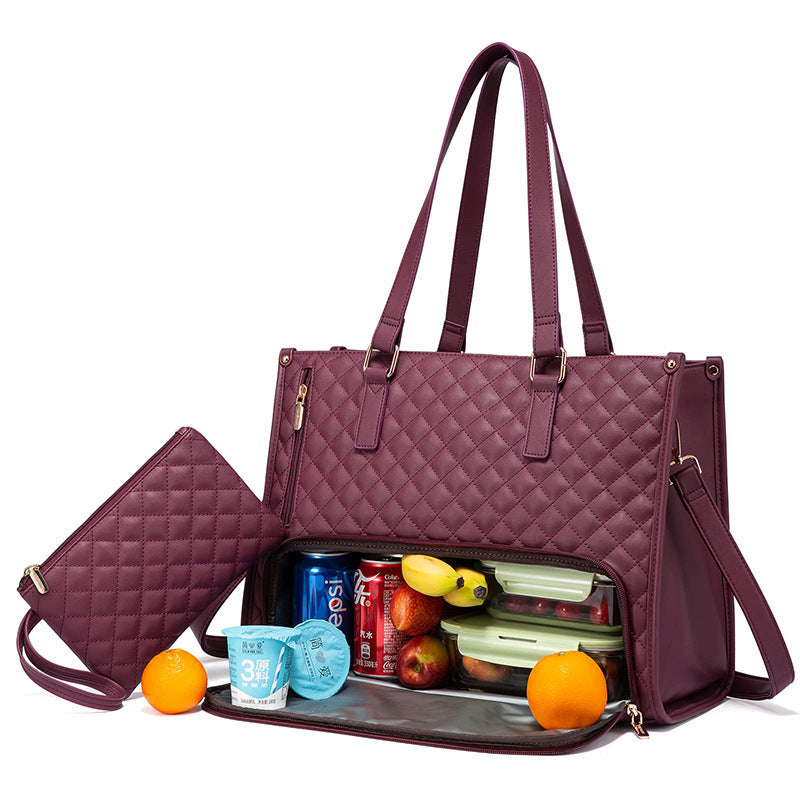 Fashionable Lunch Tote Bag Women's Thermal Insulation Lunch Box Leak-proof Crossbody Computer Storage Bag Quilted Large Capacity Handbag With Purse - Rokkaku 18 online shop