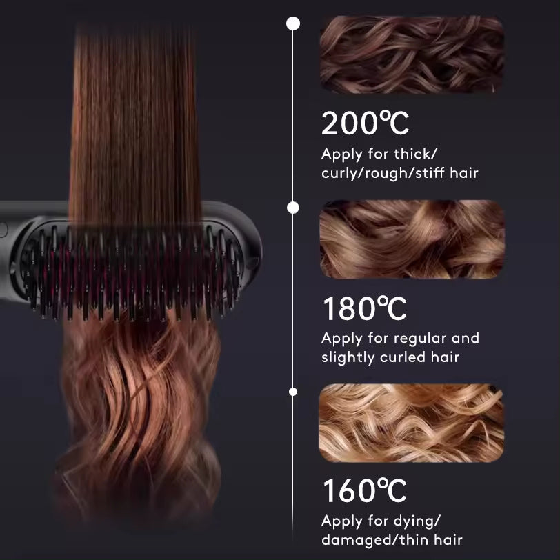 2 In 1 Straight Hair Comb Wireless Hair Straightener Brush Hair Fast Heating Portable Hot Curler USB Charging - Rokkaku 18 online shop