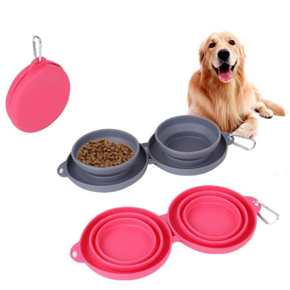 Rubber Foldable Double Bowl Pet Feeding Bowl Pets Supplies Dog Cat Bowls - Rokkaku 18 online shop