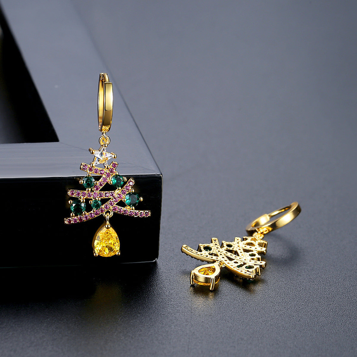 New Christmas Tree Earrings With Colorful Rhinestones Fashion Personality Shining Earrings Gift For Women Jewelry - Rokkaku 18 online shop