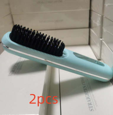 2 In 1 Straight Hair Comb Wireless Hair Straightener Brush Hair Fast Heating Portable Hot Curler USB Charging - Rokkaku 18 online shop