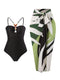 Ladies Swimsuit Multicolor Hollow Out Cutout Gem Sling French Two Piece Maxi Dress Swimsuit Bikini