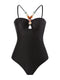 Ladies Swimsuit Multicolor Hollow Out Cutout Gem Sling French Two Piece Maxi Dress Swimsuit Bikini