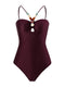 Ladies Swimsuit Multicolor Hollow Out Cutout Gem Sling French Two Piece Maxi Dress Swimsuit Bikini