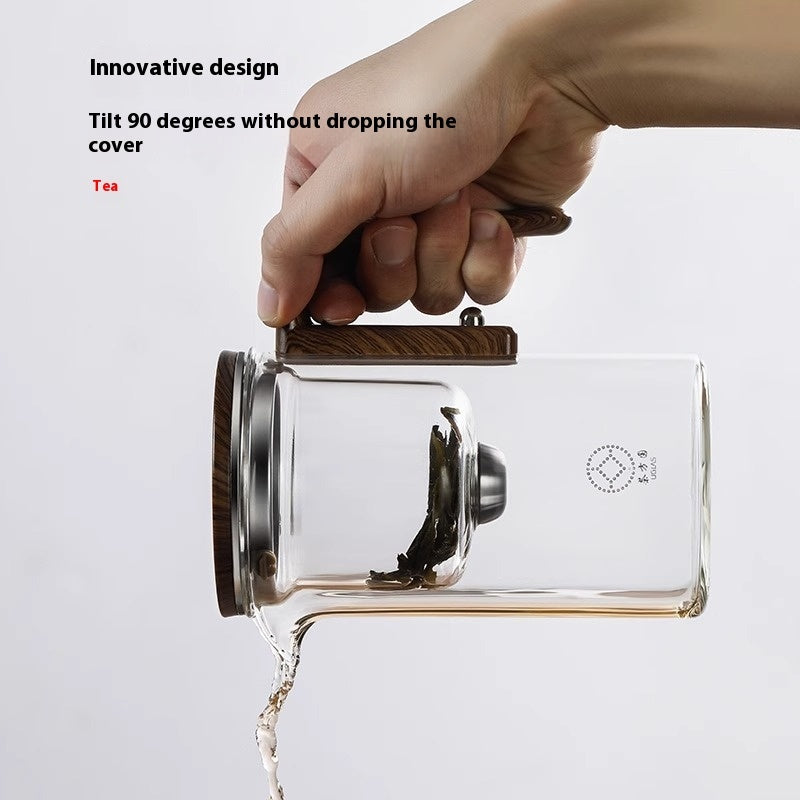 One Click Magnetic Teapot Separation Filtration Glass Tea Pot Wood Handle Tea Water Separation Inner Container Teapot - Rokkaku 18 online shop