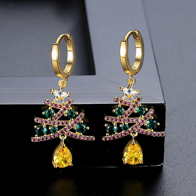 New Christmas Tree Earrings With Colorful Rhinestones Fashion Personality Shining Earrings Gift For Women Jewelry - Rokkaku 18 online shop