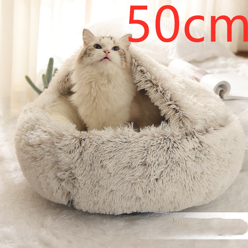 2 In 1 Dog And Cat Bed Pet Winter Bed Round Plush Warm Bed House Soft Long Plush Pets Bed Pet Products - Rokkaku 18 online shop