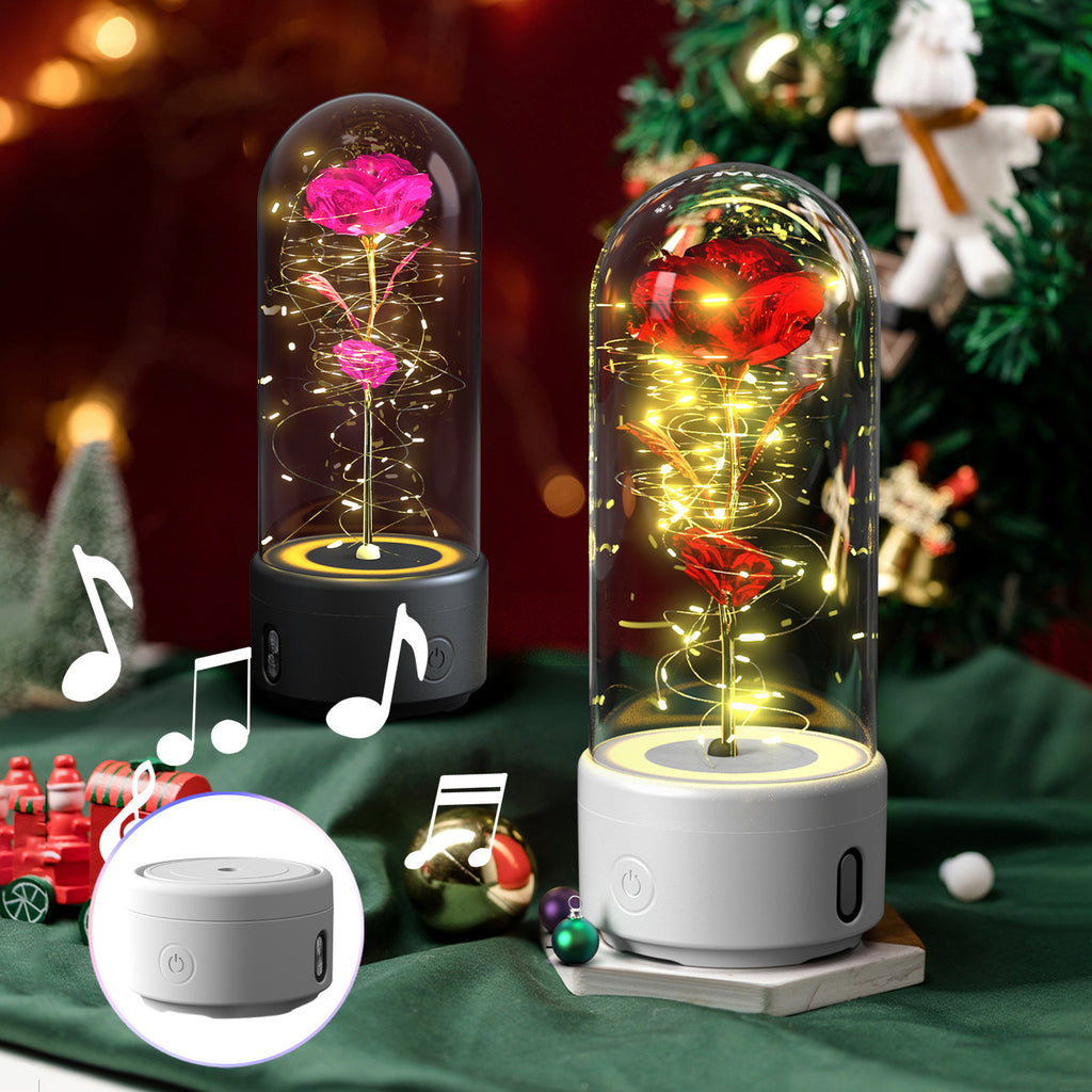 Creative 2 In 1 Rose Flowers LED Light And Bluetooth-compatible Speaker Valentine's Day Gift Rose Luminous Night Light Ornament In Glass Cover - Rokkaku 18 online shop