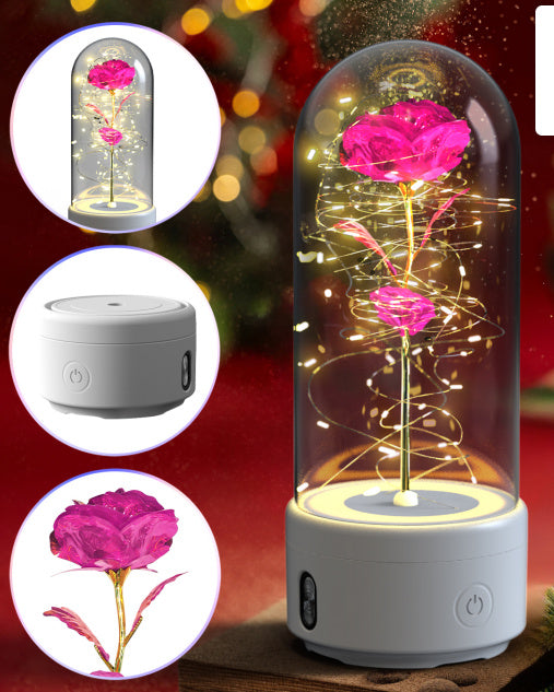 Creative 2 In 1 Rose Flowers LED Light And Bluetooth-compatible Speaker Valentine's Day Gift Rose Luminous Night Light Ornament In Glass Cover - Rokkaku 18 online shop