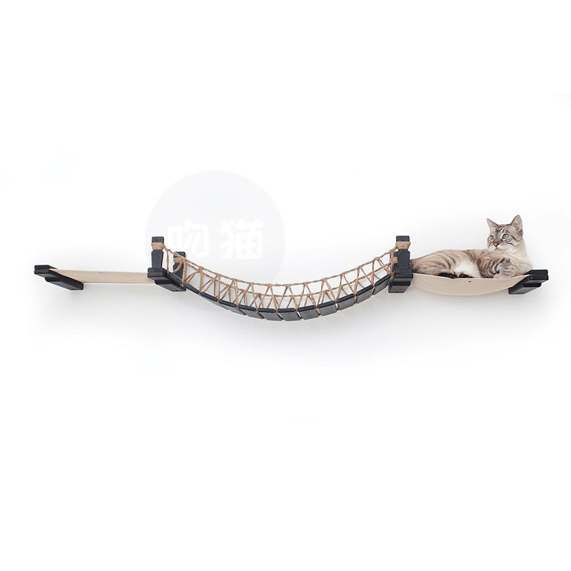 Cat Suspension Bridge Rope Ladder Hemp Rope Soft Ladder Wooden Bridge Solid Wood Cat Wall Climbing Frame Pet Furniture Cat Bridge Wall Hanging Type Plus Accessories - Rokkaku 18 online shop