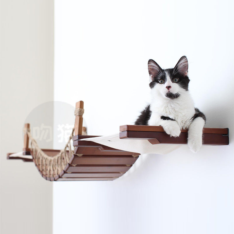 Cat Suspension Bridge Rope Ladder Hemp Rope Soft Ladder Wooden Bridge Solid Wood Cat Wall Climbing Frame Pet Furniture Cat Bridge Wall Hanging Type Plus Accessories - Rokkaku 18 online shop