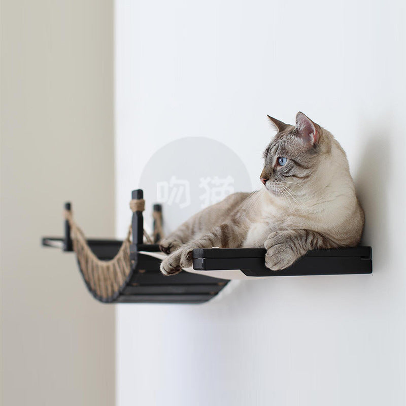 Cat Suspension Bridge Rope Ladder Hemp Rope Soft Ladder Wooden Bridge Solid Wood Cat Wall Climbing Frame Pet Furniture Cat Bridge Wall Hanging Type Plus Accessories - Rokkaku 18 online shop