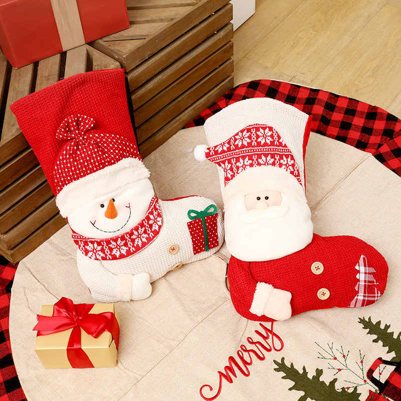 Large Red White Knitted Christmas Stocking Santa Claus Fireplace Decor Socks Xmas Gift Bags Candy Holder Decor For Home - Rokkaku 18 online shop