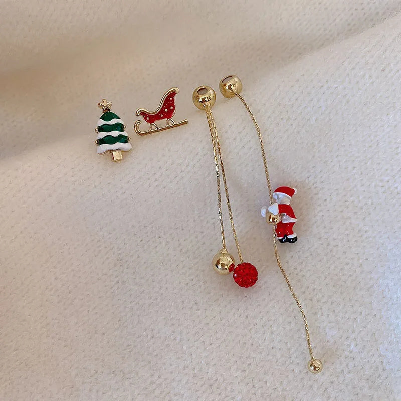 Ins Fashion Xmas Earrings Moving Santa Claus Long Tassel Earrings For Women Christmas Tree Snowflake Asymmetric Drop Earring - Rokkaku 18 online shop