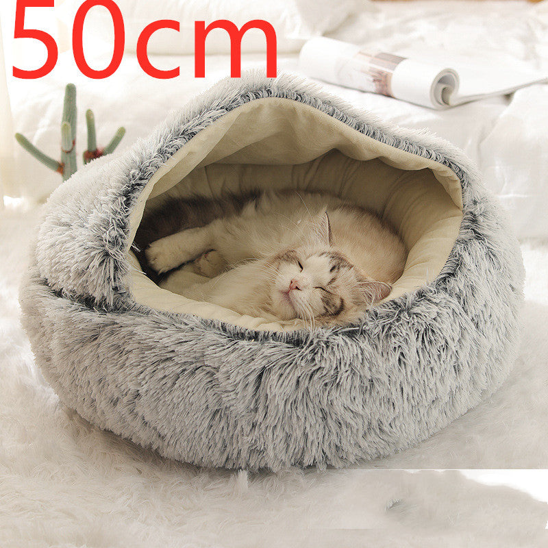 2 In 1 Dog And Cat Bed Pet Winter Bed Round Plush Warm Bed House Soft Long Plush Pets Bed Pet Products - Rokkaku 18 online shop