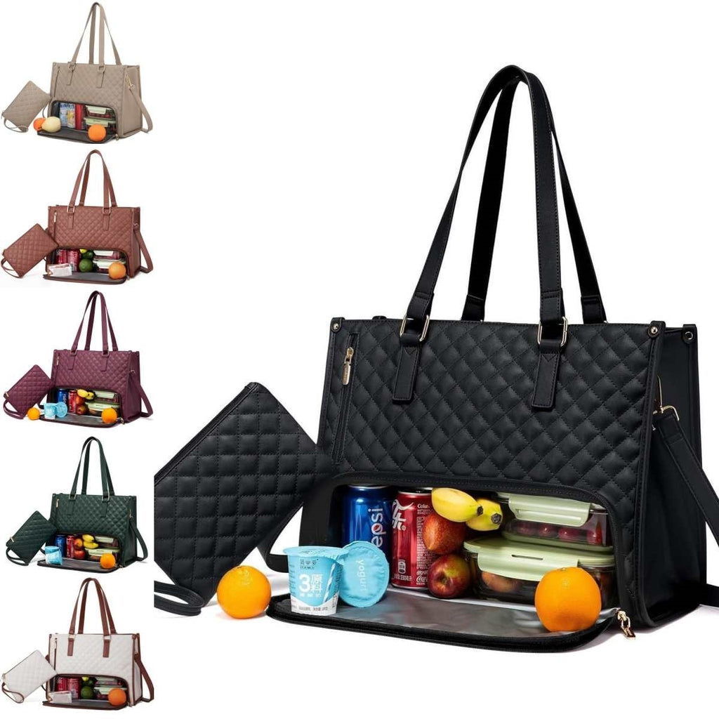 Fashionable Lunch Tote Bag Women's Thermal Insulation Lunch Box Leak-proof Crossbody Computer Storage Bag Quilted Large Capacity Handbag With Purse - Rokkaku 18 online shop