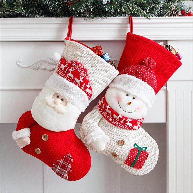 Large Red White Knitted Christmas Stocking Santa Claus Fireplace Decor Socks Xmas Gift Bags Candy Holder Decor For Home - Rokkaku 18 online shop