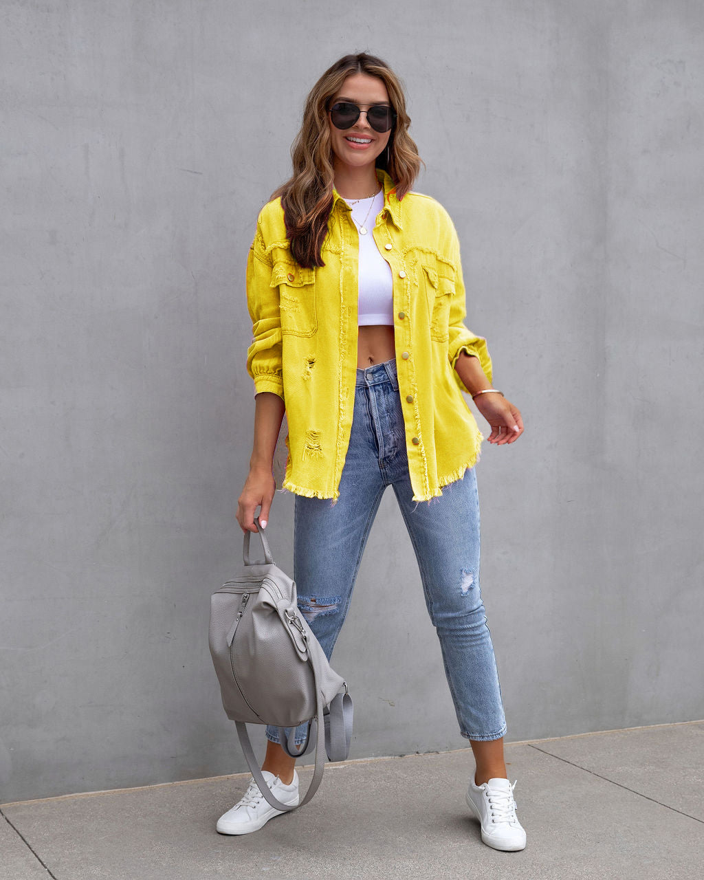 Fashion Ripped Shirt Jacket Female Autumn And Spring Casual Tops Womens Clothing - Rokkaku 18 online shop