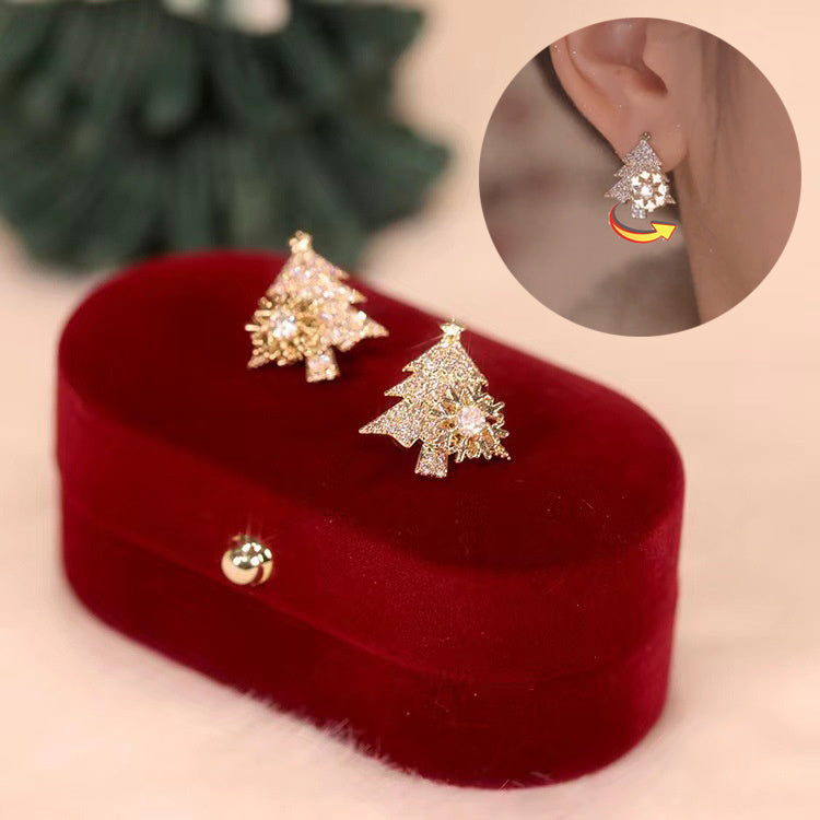 Rotatable Christmas Tree Earrings Shiny Rhinestone Snowflake Stud Earring New Year Xmas Festival Ear Jewelry Gifts Autumn And Winter - Rokkaku 18 online shop
