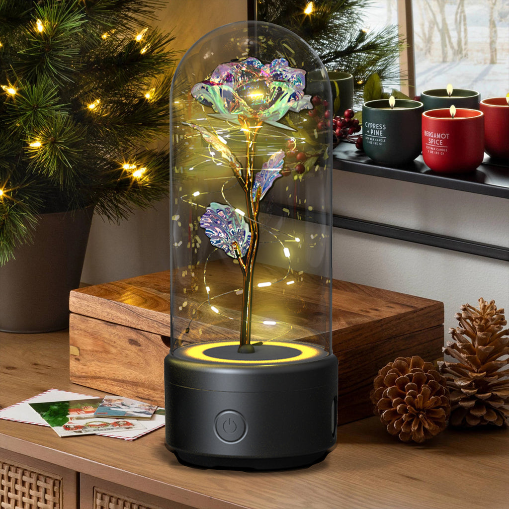 Creative 2 In 1 Rose Flowers LED Light And Bluetooth-compatible Speaker Valentine's Day Gift Rose Luminous Night Light Ornament In Glass Cover - Rokkaku 18 online shop