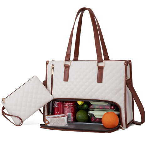 Fashionable Lunch Tote Bag Women's Thermal Insulation Lunch Box Leak-proof Crossbody Computer Storage Bag Quilted Large Capacity Handbag With Purse - Rokkaku 18 online shop