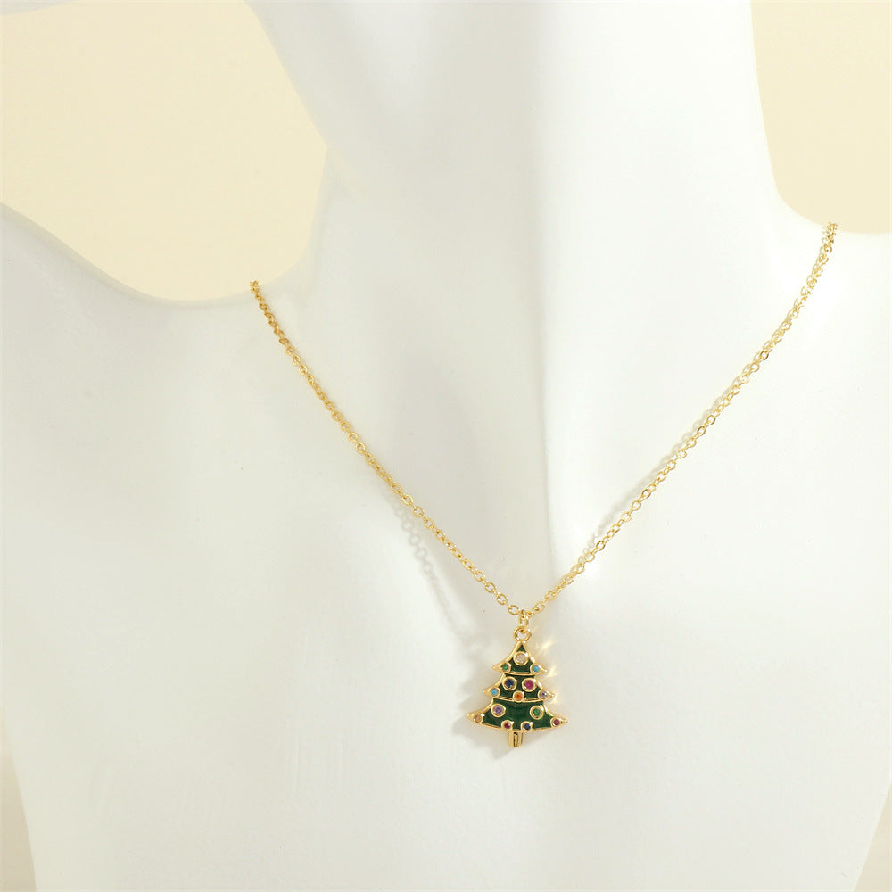 Christmas Tree Santa Claus Elk Snowman Oil-drop Necklace With Colored Rhinestones Ins Festival Clavicle Chain Necklace For Women Jewelry - Rokkaku 18 online shop