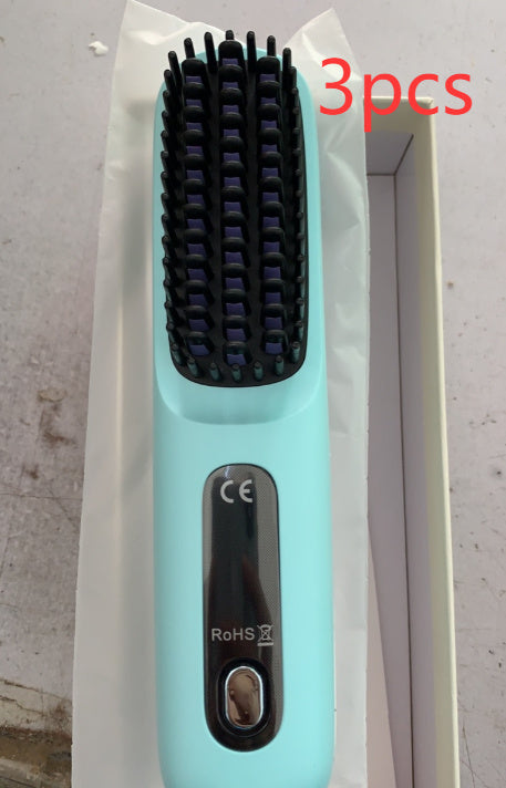 2 In 1 Straight Hair Comb Wireless Hair Straightener Brush Hair Fast Heating Portable Hot Curler USB Charging - Rokkaku 18 online shop