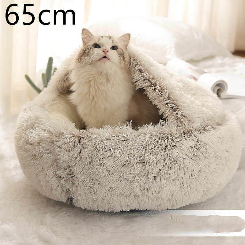 2 In 1 Dog And Cat Bed Pet Winter Bed Round Plush Warm Bed House Soft Long Plush Pets Bed Pet Products - Rokkaku 18 online shop