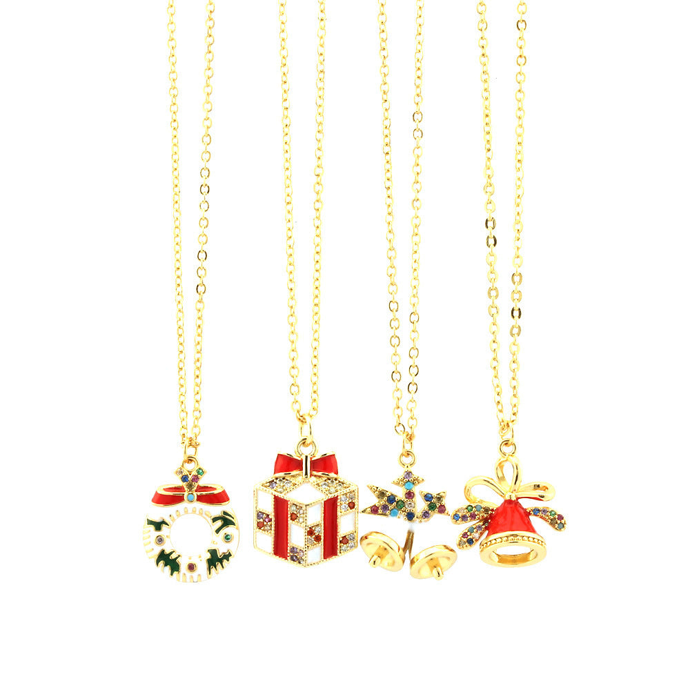 Christmas Tree Santa Claus Elk Snowman Oil-drop Necklace With Colored Rhinestones Ins Festival Clavicle Chain Necklace For Women Jewelry - Rokkaku 18 online shop