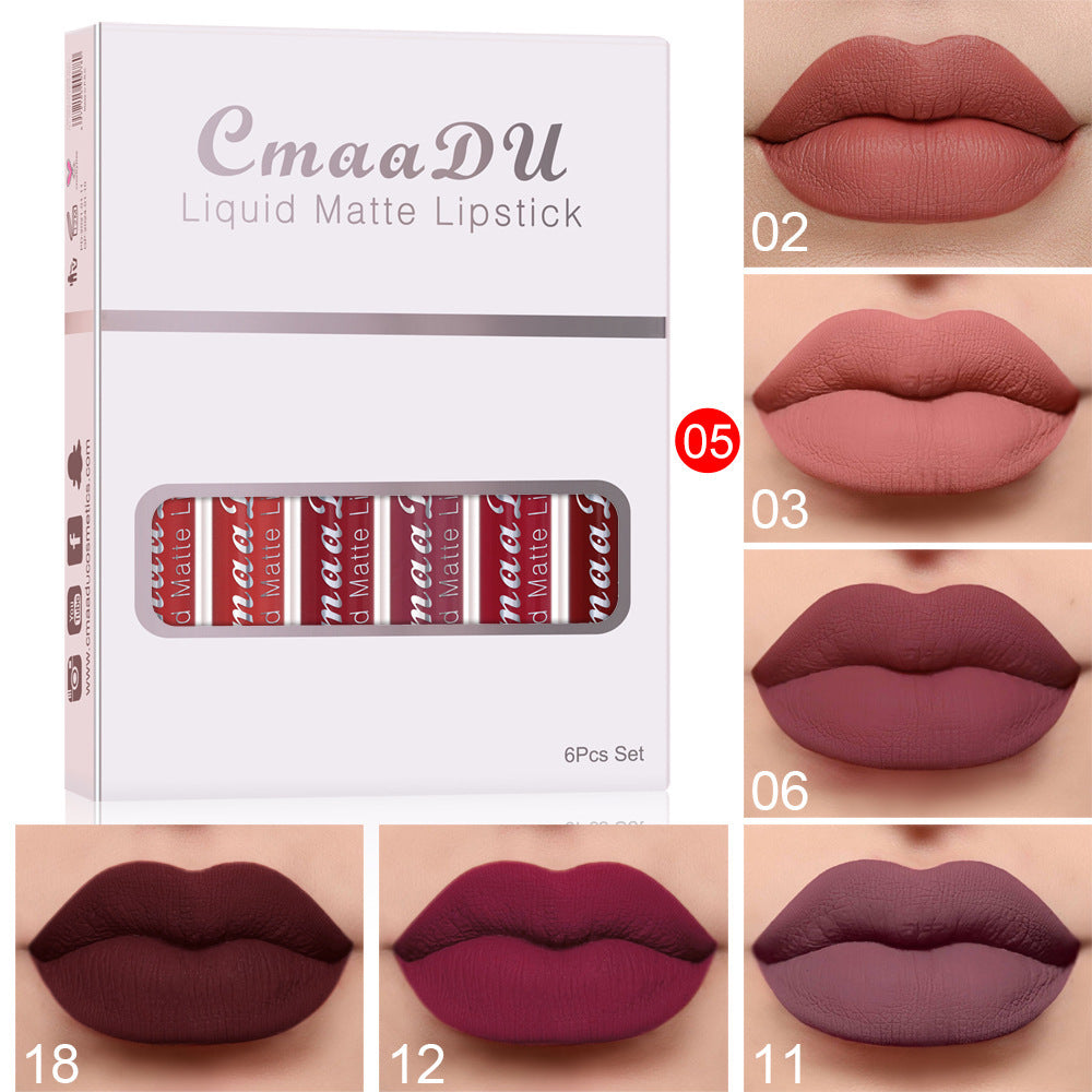 6 Boxes Of Matte Non-stick Cup Waterproof Lipstick Long Lasting Lip Gloss - Rokkaku 18 online shop