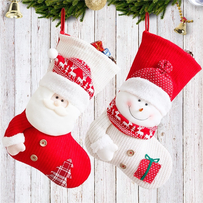 Large Red White Knitted Christmas Stocking Santa Claus Fireplace Decor Socks Xmas Gift Bags Candy Holder Decor For Home - Rokkaku 18 online shop