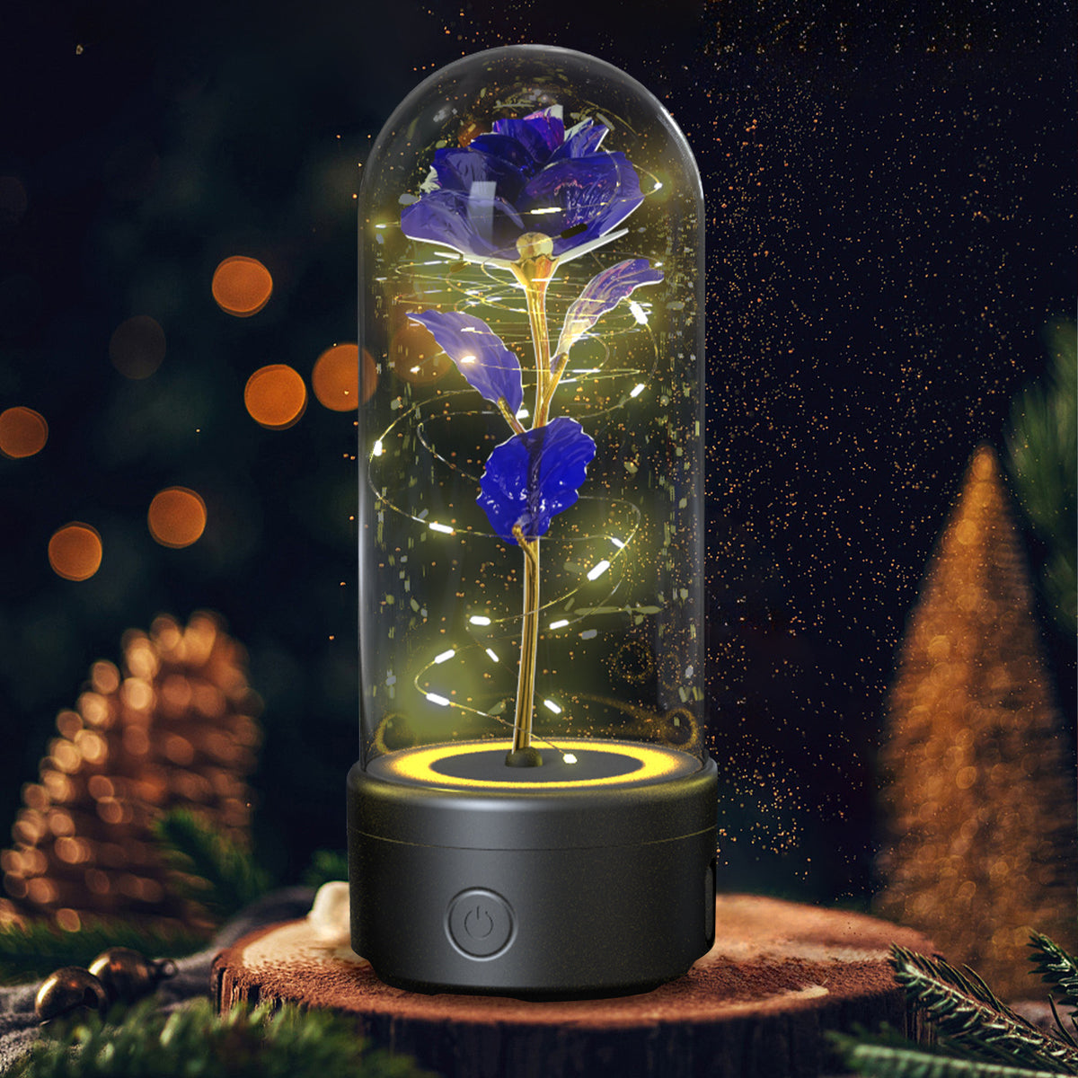 Creative 2 In 1 Rose Flowers LED Light And Bluetooth-compatible Speaker Valentine's Day Gift Rose Luminous Night Light Ornament In Glass Cover - Rokkaku 18 online shop