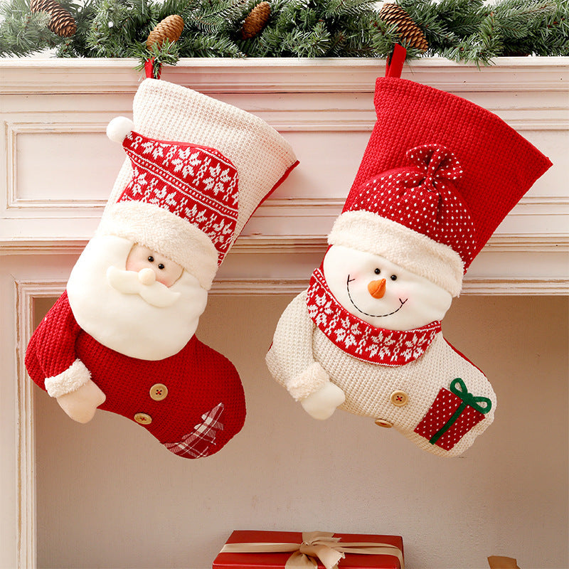 Large Red White Knitted Christmas Stocking Santa Claus Fireplace Decor Socks Xmas Gift Bags Candy Holder Decor For Home - Rokkaku 18 online shop