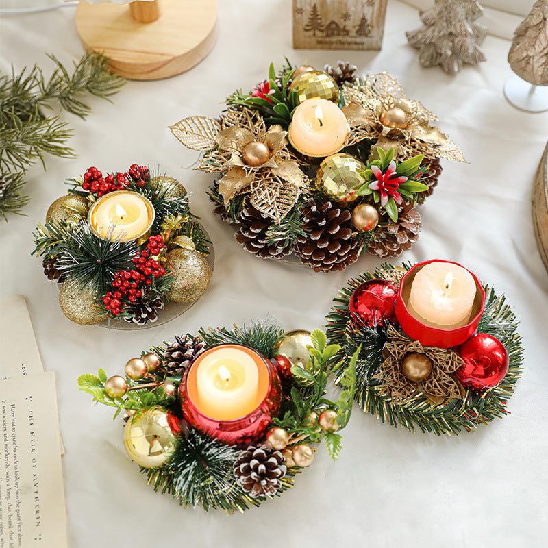 Christmas Candle Metals Candlestick Wreath Artificial Pinball Pinecone Candle Holder Fake Leaves Xmas New Year Home Table Decor - Rokkaku 18 online shop