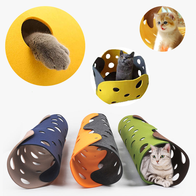 Cat Tunnel Cat Toy Felt Pom Splicing Deformable Kitten Nest Collapsible Tube House Tunnel Interactive Pet Toy Cat Accessories - Rokkaku 18 online shop