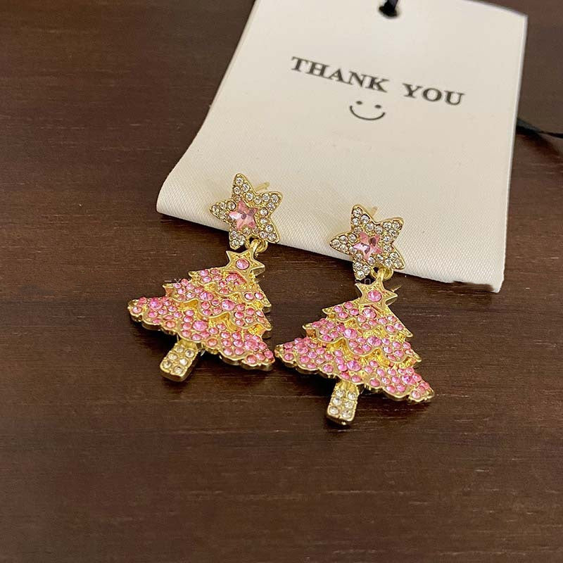 New Design Sweet Christmas Tree Earrings For Women Light Luxury Sparkling Zircon Dangle Earring Xmas Holiday Party Jewelry - Rokkaku 18 online shop