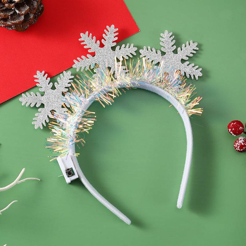 IPC Christmas Hair Band Glowing Headband Xmas Tree Snowflake Hair Band Deer Horn Light Flashing Headwear Merry Christmas Gift - Rokkaku 18 online shop